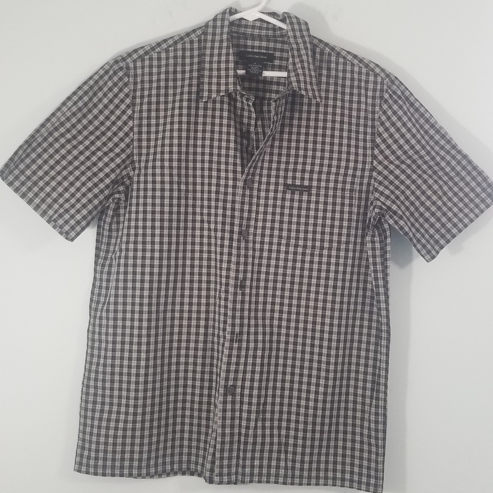 Calvin Klein Jeans Short Sleeve Collared Polo. Black & White Checkered Size M.